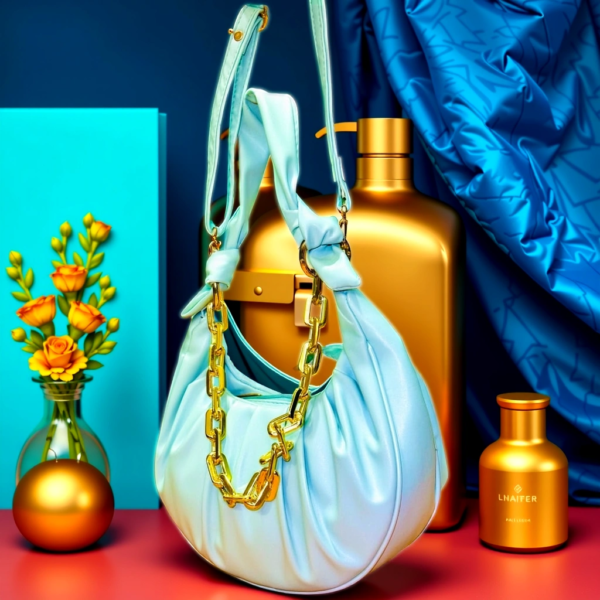 Luxurious Aqua Crescent Shoulder Bag with Gold Chain Accent - Image 3