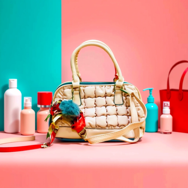 Trendy Quilted Handbag with Luxe Handle Scarf and Fluffy Charm - Image 6
