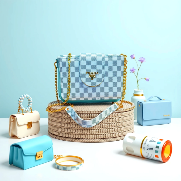 Luxury Checkered Mini Handbag with Golden Chain Strap - Image 4