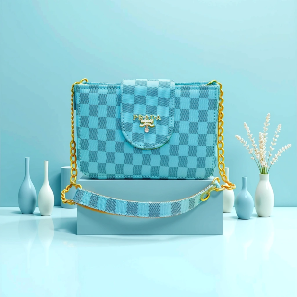Luxury Checkered Mini Handbag with Golden Chain Strap - Image 2