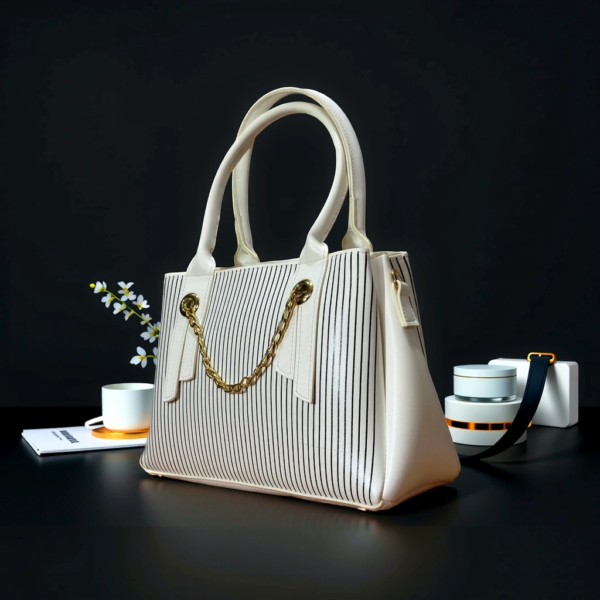 White & Black Striped Chain Handbag - Image 4