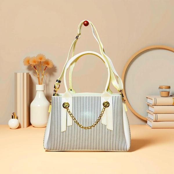 White & Black Striped Chain Handbag - Image 3