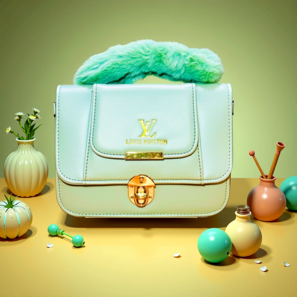 Mint Green Fur-Handle Mini Handbag - Image 10