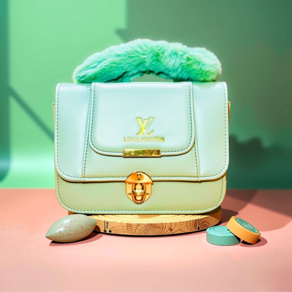 Mint Green Fur-Handle Mini Handbag - Image 9