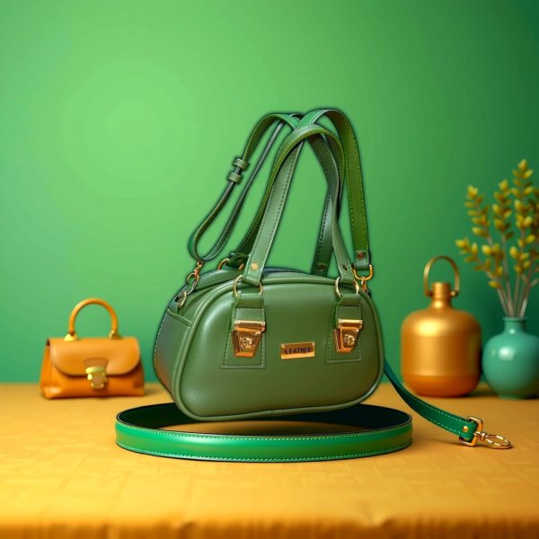 Blush Pink Leatherette Handbag with Gold Accents - Image 5