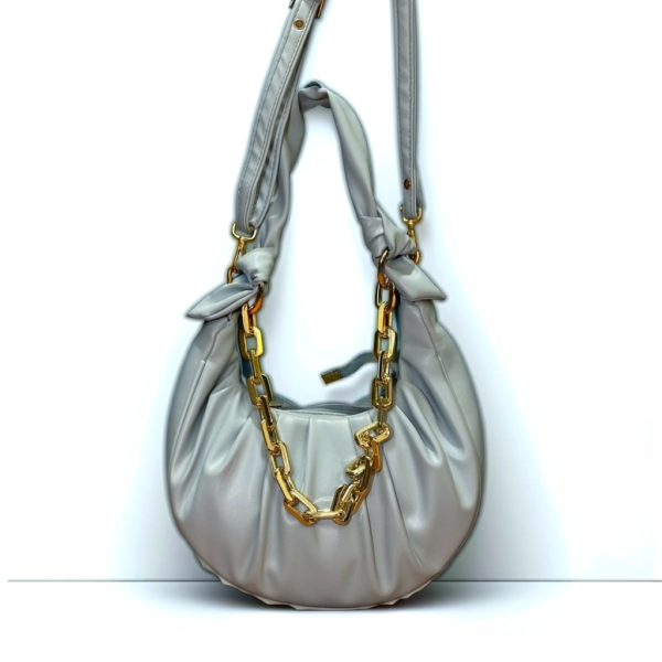 Luxurious Aqua Crescent Shoulder Bag with Gold Chain Accent