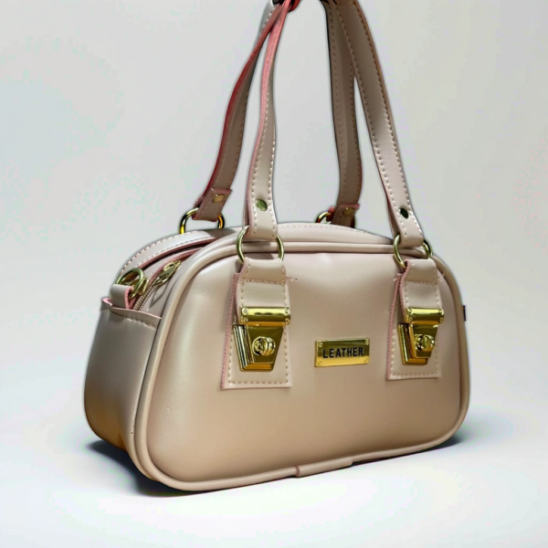 Blush Pink Leatherette Handbag with Gold Accents